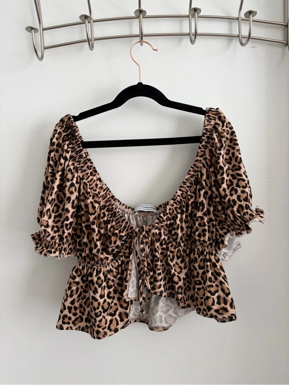 Urban Outfitters Leopard Tie-Front Peplum Top - Brown & Black - Picture 1 of 5